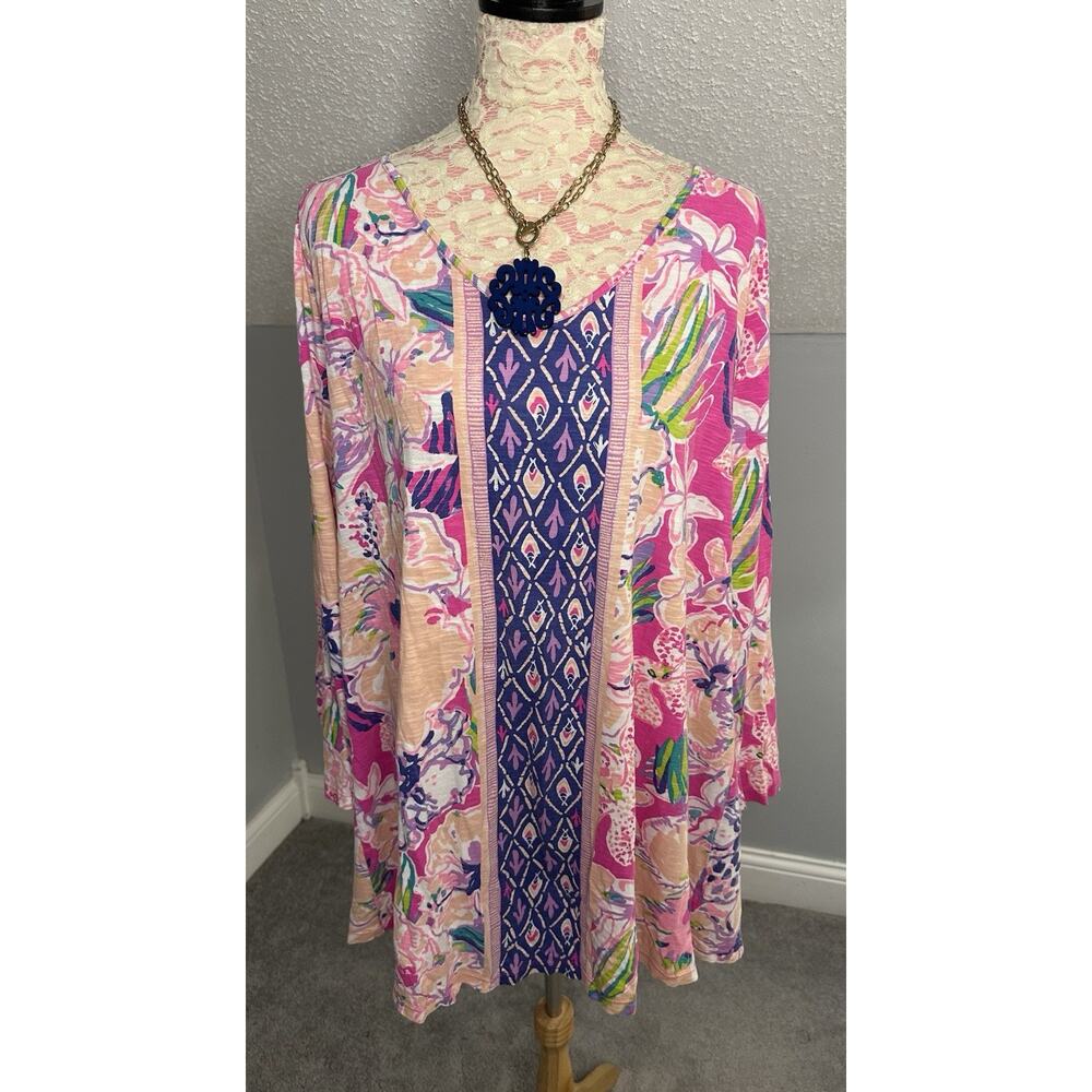 EUC Lilly Pulitzer Dress XL Magenta Tipping Point Long Sleeve Zenzii Necklace